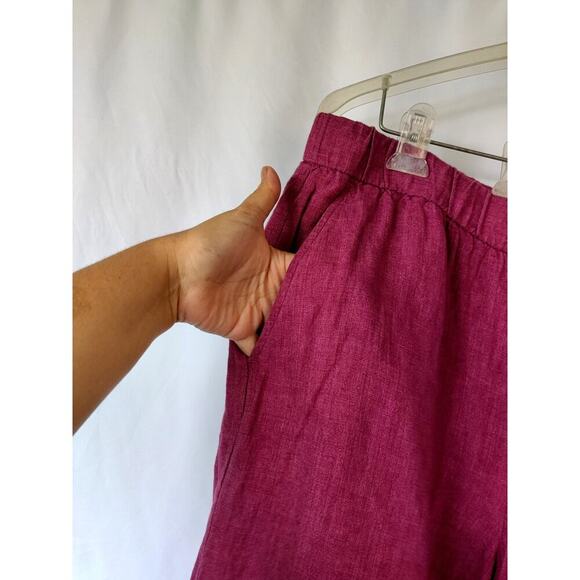Eileen Fisher Organic Linen Drawstring Mid-Thigh  Shorts In Berry XL Pockets - Picture 9 of 10